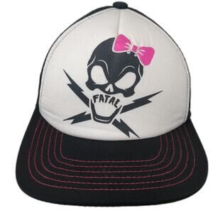 Fatal Trucker Hat Black One Size Skull Pink Bow Lightning Bolts Snapback